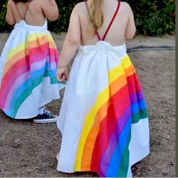 Rainbow Stripe Hi-Low Spring Summer Sundress 12m-5Yr - Picture 3 of 8